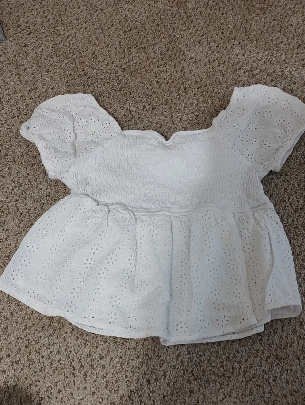 Girls Justice White Eyelet Smocked Peplum Top